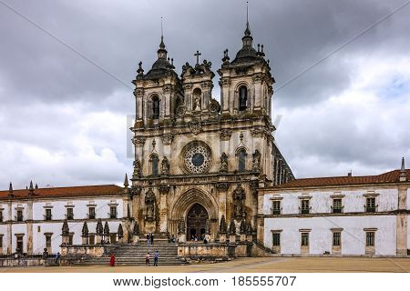 Alcobaca, Portugal - May 1, 2017: Church Alcobaca Medieval Roman Catholic Monastery Portugal