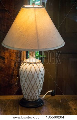 Bedside Lamp In Warm Tone Living Room stock photo