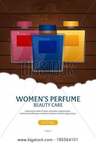Perfume Bottle. Womens Perfume. Beauty Care. Template, Mockup For Ads, Magazine, Branding. Vector Il