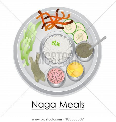 vector illustration of Plate full of delicious Naga Meal from India