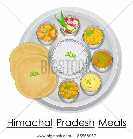 vector illustration of Plate full of delicious  Himachal Pradesh from India