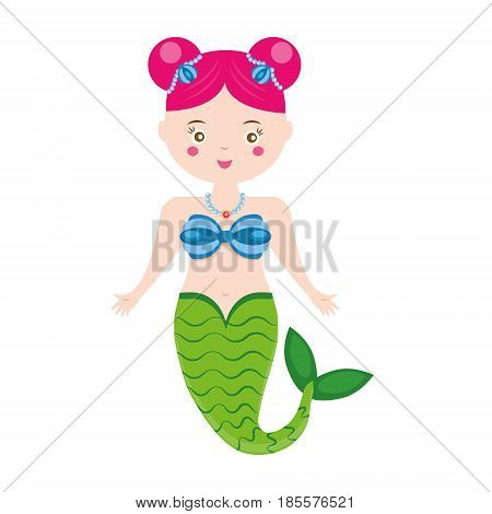 Cute Mermaid character in Cartoon Style. vector illustration. Fairy undine princess. Sticker paperdoll kids vector illustration