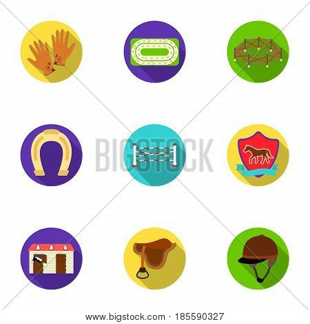 Races on horseback, hippodrome. Horse racing and equipping riders.Hippodrome and horse icon in set collection on flat style vector symbol stock web illustration.