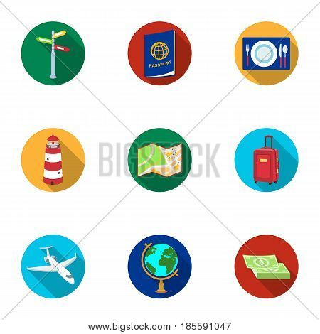 Set of icons on the theme of rest. Travel abroad. Rest ang travel icon in set collection on flat style vector symbol stock web illustration.