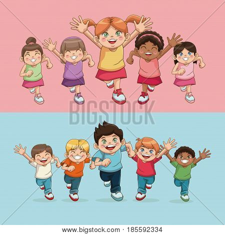 children kids childhood friendship happiness diversity concept vector illustration