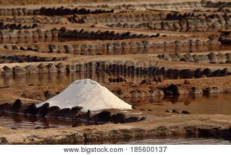 Mound of sea salt, traditional salines of mud and stones, Canary islands