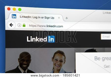 LONDON UK - APRIL 20TH 2017: The homepage of the official website for LinkedIn the business and employment social networking service on 20th April 2017.