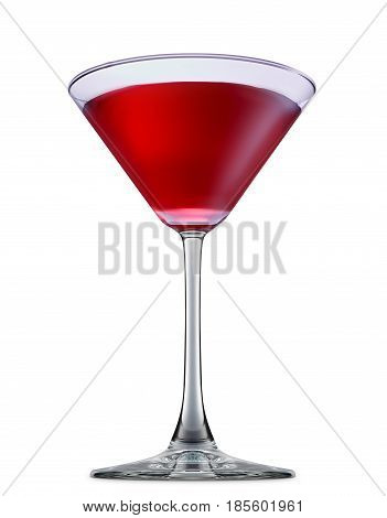 fresh fruit alcohol cocktail or mocktail in martini glass with red beverage isolated on white background