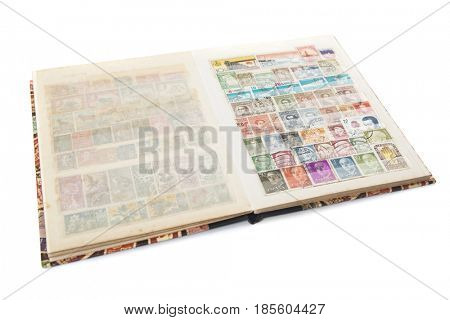 A storage book used by collectors for storing postage stamps