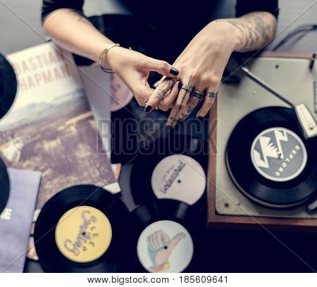 DJ with classic oldschool music vinyl record
