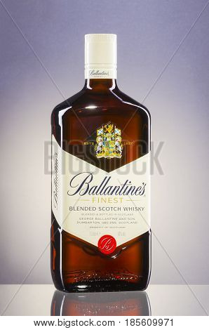 Tullamore Dew whiskey isolated on white background. Tullamore Dew is blended Irish whiskey produced by William Grant and Sons since 1829.
