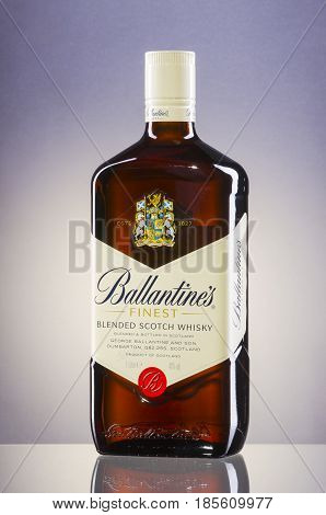 Tullamore Dew whiskey isolated on white background. Tullamore Dew is blended Irish whiskey produced by William Grant and Sons since 1829.