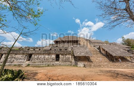 The Acropolis in Ek Balam, the Mayan Archaeological Site. Maya Ruins, Yucatan Peninsula, Mexico