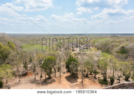 Ek Balam, the Mayan Archaeological Site from the top of the Acropolis. Maya Ruins, Yucatan Peninsula, Mexico