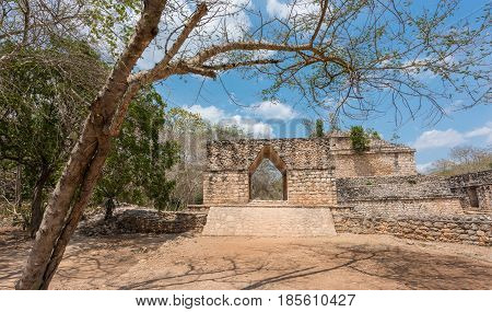 The entrance to Ek Balam, the Mayan Archaeological Site. Maya Ruins, Yucatan Peninsula, Mexico