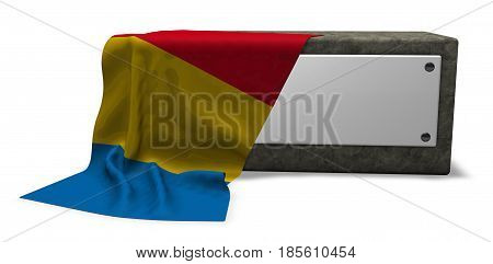 stone socket with blank sign and flag of romania - 3d rendering