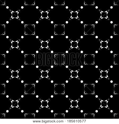 Black & white subtle background, square geometric seamless pattern with thin linear figures, stars, quadrats. Abstract dark repeat monochrome texture. Minimalist design for fabric, cover, digital, web