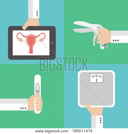 Medical gynecology and pregnancy flat design set.Vector illustration