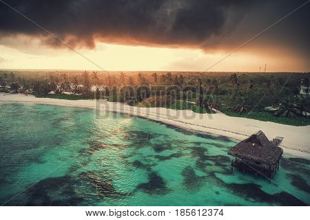 Aerial View Of Tropical Island Beach, Dominican Republic