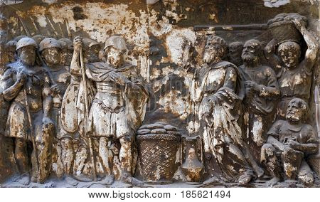 ROME, ITALY - SEPTEMBER 03: Bass relief in Basilica of Saint Sylvester the First (San Silvestro in Capite) in Rome, Italy on September 03, 2016.