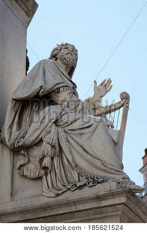 ROME, ITALY - SEPTEMBER 02: King David by Tadolini on the Column of the Immaculate Conception on Piazza Mignanelli in Rome, Italy on September 02, 2016.