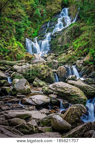 Beautiful Torc waterfall photographed in autumn in Killarney National Park, Ireland