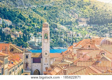 Aerial view at historic architecture in Dubrovnik, Croatia, world's famous travel places.