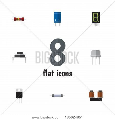 Flat Technology Set Of Receiver, Resistance, Coil Copper And Other Vector Objects. Also Includes Resist, Calculate, Fiildistor Elements.