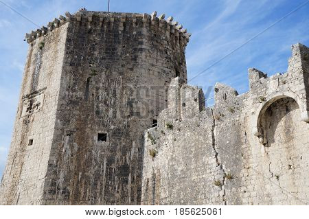 The walls of ancient venetian Camerlengo fortress in Trogir, Croatia