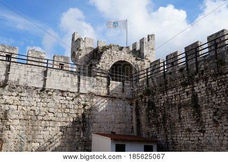 The walls of ancient venetian Camerlengo fortress in Trogir, Croatia