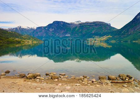 Mountains And Lake In Norway,