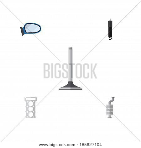Flat Component Set Of Silencer, Car Segment, Auto Component And Other Vector Objects. Also Includes Segment, Mirror, Wing Elements.