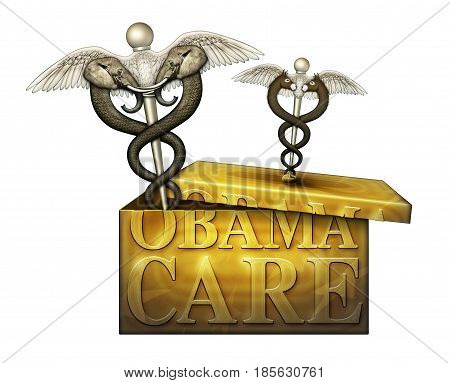 Obamacare Box With Political Medical Symbols - 3D Illustration