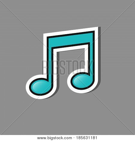 music note icon on sticker style vector isolated paper label.