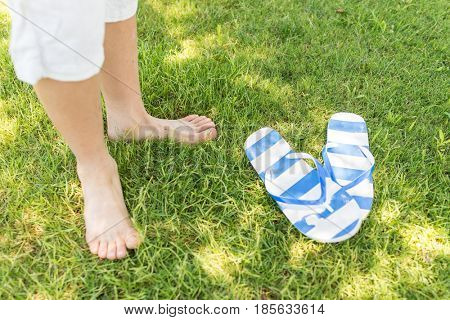 Enyojing on beautiful grass meadow