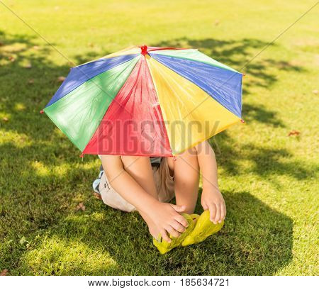 Enyojing on beautiful grass meadow