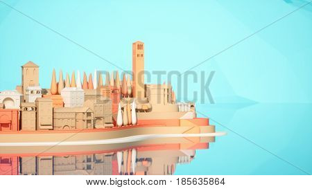 Mini toy Old city down town on small iland, 3d illustration