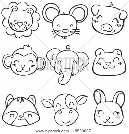 Collection stock of animal head hand draw vector illustration