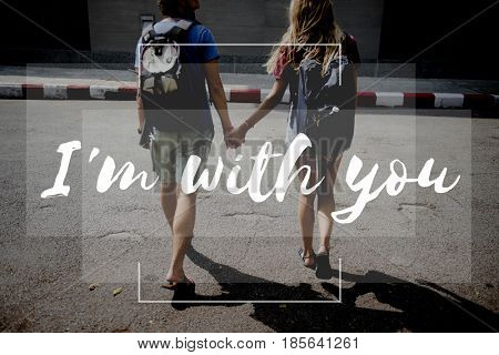 Friends Travel Backpacker Journey with Quote Graphic