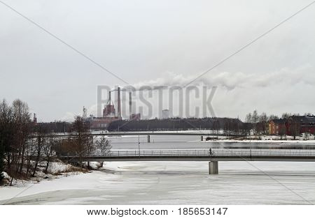 a few bridges across river Oulujoki in Oulu, Finland