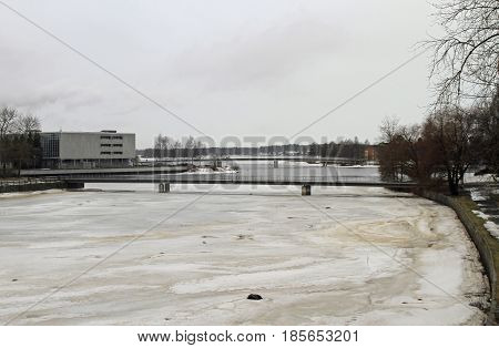 a few bridges across river Oulujoki in Oulu, Finland
