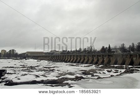 dam of hydroelectric power station in Oulu, Finland
