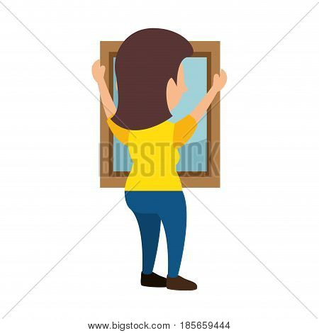 Woman putting a mirrow icon vector illustration graphic design