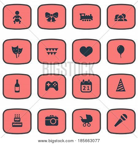 Vector Illustration Set Of Simple Holiday Icons. Elements Train, Beverage, Resonate And Other Synonyms Carriage, Beverage And Resonate.