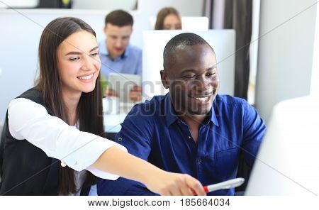 Business people working on new project at modern office
