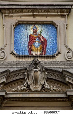 Church Caiello   Italy   Old Door Entrance And Mosaic