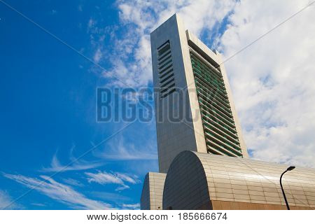 Boston Massachsetts USA -July 152016: Boston Skyline showing Financial District at sunset. The Financial District of Boston is located in the downtown area near Government Center and Chinatown.