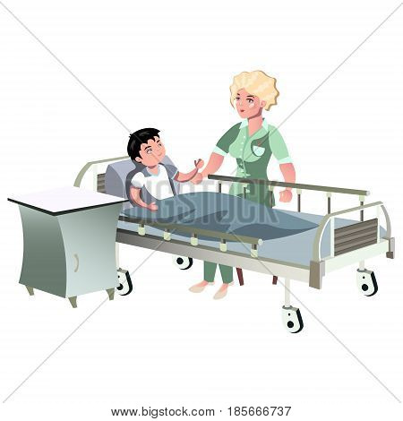 Doctor is seeing a small boy. Vector illustration