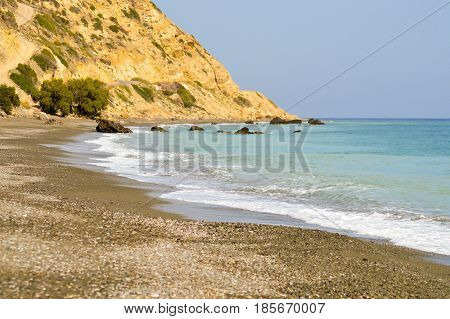 View of the Pebbles beach in Tertsa in southern Crete
