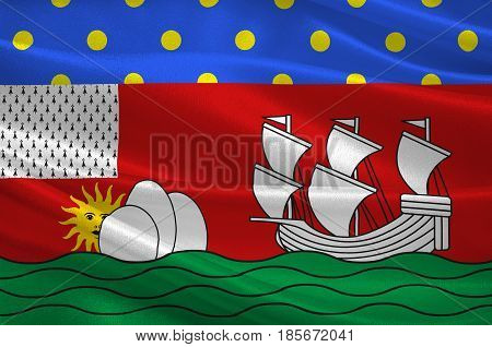 Flag of Lorient is a commune and a seaport in the Morbihan department in Brittany in north-western France. 3D illustration
